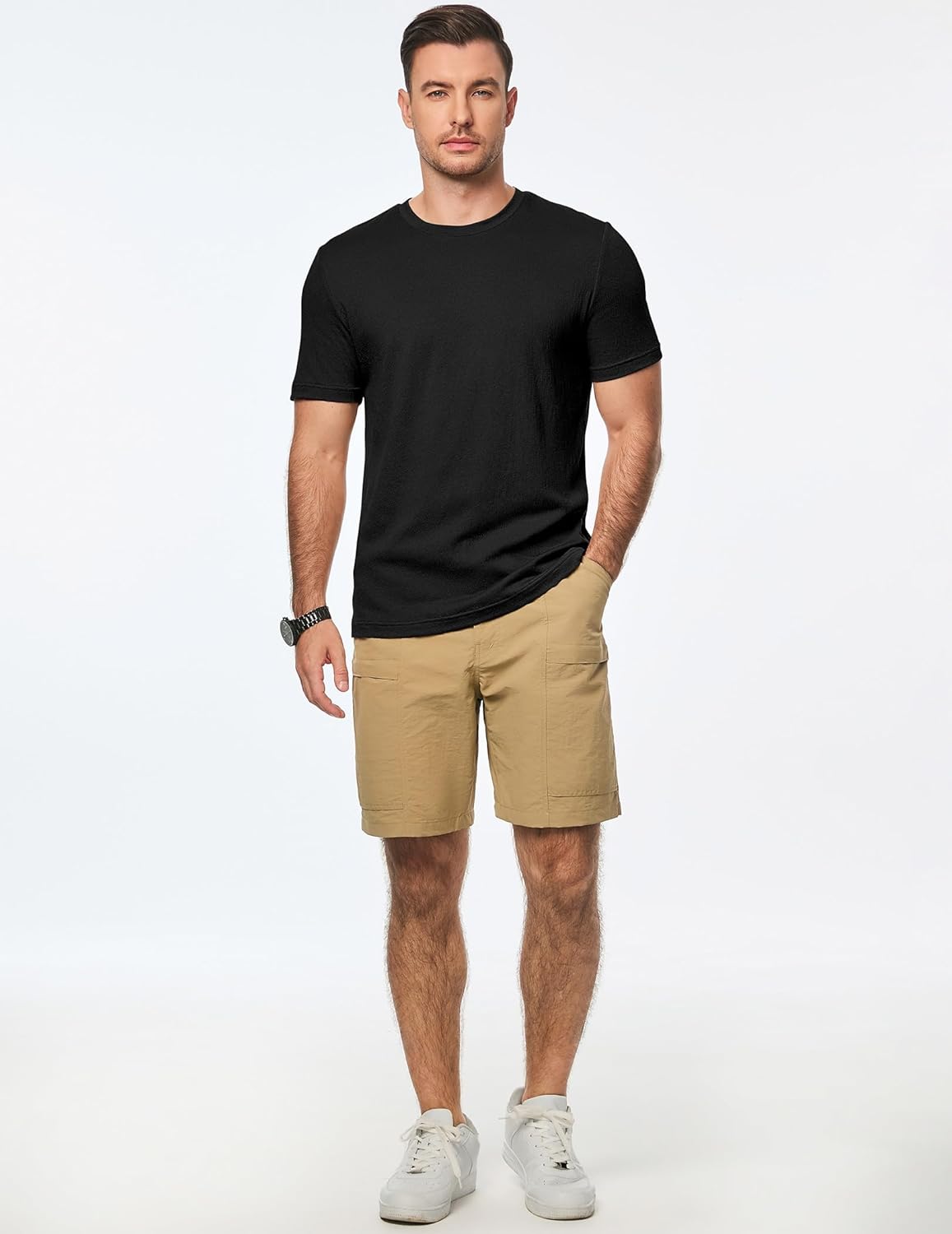 Mens T-Shirt Short Sleeve Muscle Textured Knit Crewneck Slim T Shirt Gym Workout Athletic Tee Shirts