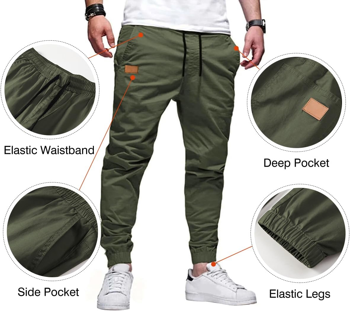 Mens Casual Joggers Pants - Cotton Drawstring Chino Cargo Pants Hiking Outdoor Twill Track Jogging Sweatpants Pants
