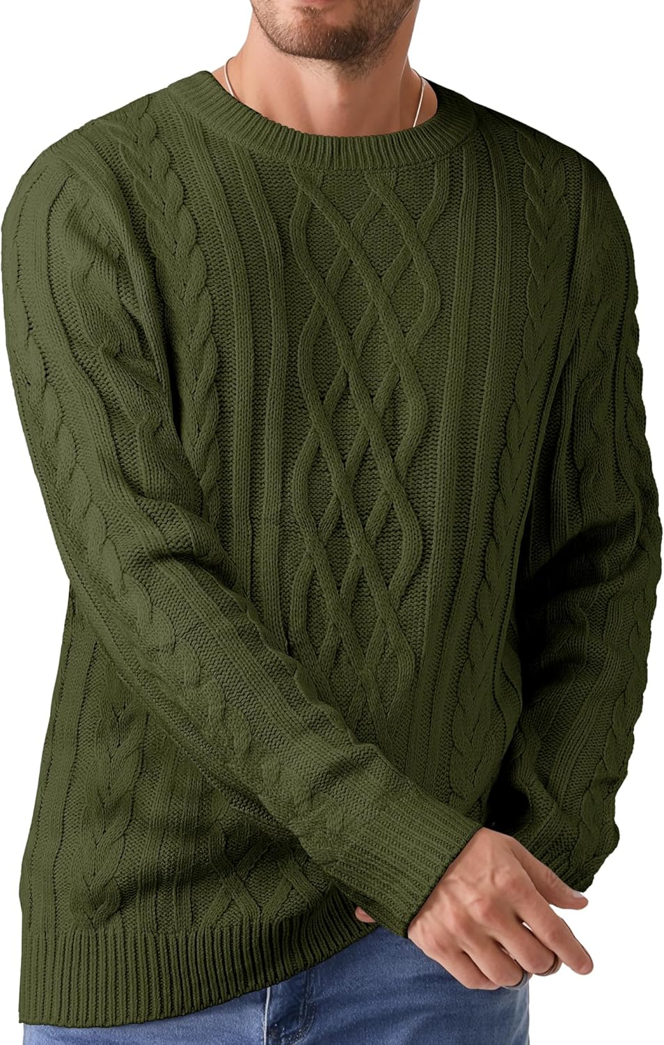 Men's Cable Knit Pullover Sweater Casual Crewneck Long Sleeve Fisherman Knitted Sweaters