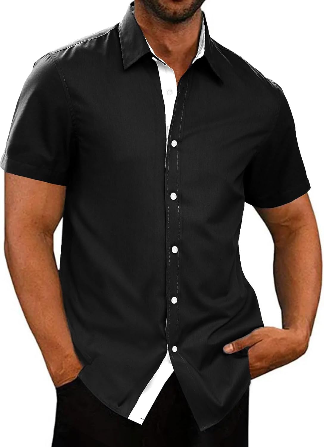 Men's Casual Button Down Shirts Wrinkle-Free Short Sleeve Business Dress Shirt