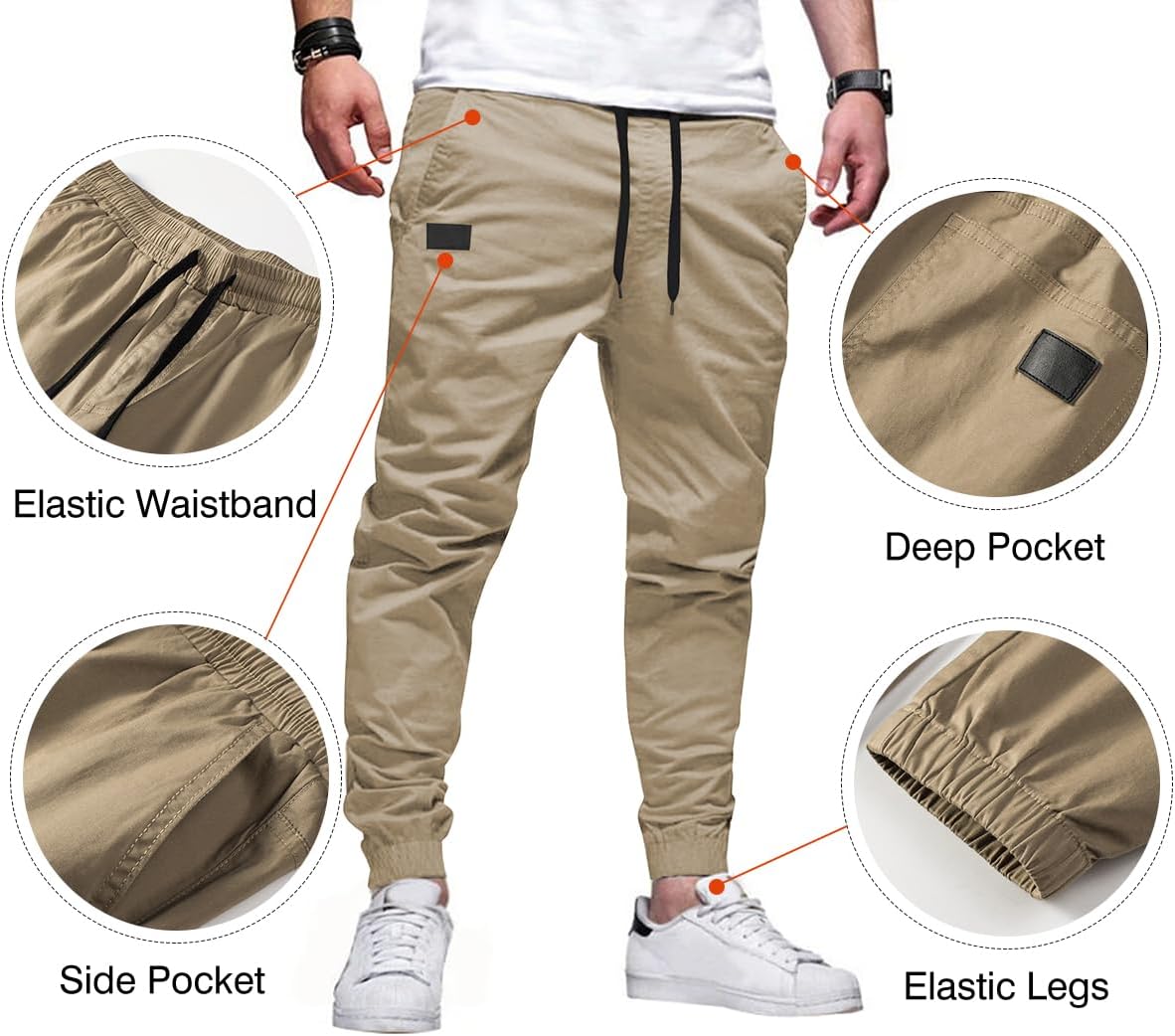 Mens Casual Joggers Pants - Cotton Drawstring Chino Cargo Pants Hiking Outdoor Twill Track Jogging Sweatpants Pants