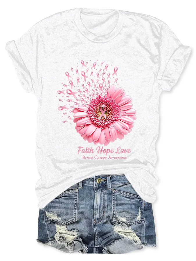 Flower Ribbon Print T-Shirt