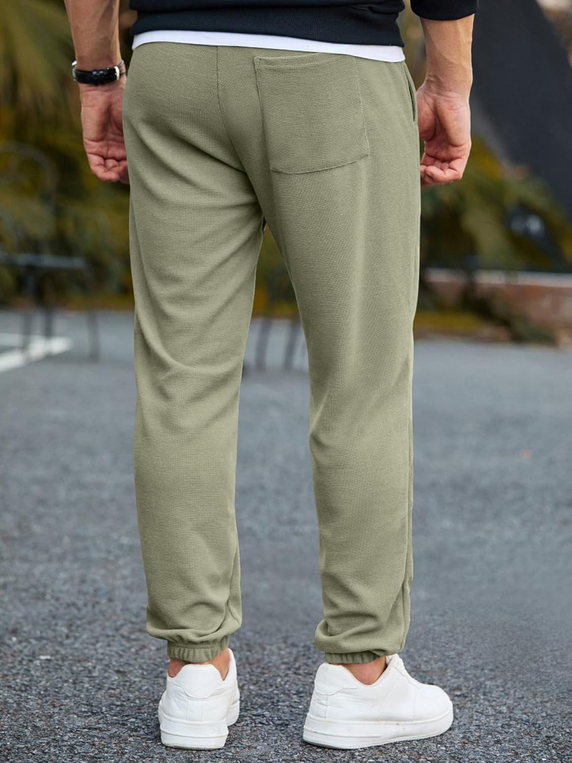 Men's Waffle Sweatpants Stretch Waist Drawstring Casual Tapered Joggers Gym Pants with Pockets