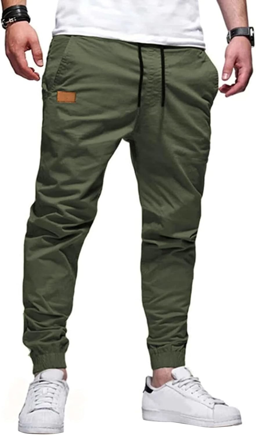 Mens Casual Joggers Pants - Cotton Drawstring Chino Cargo Pants Hiking Outdoor Twill Track Jogging Sweatpants Pants