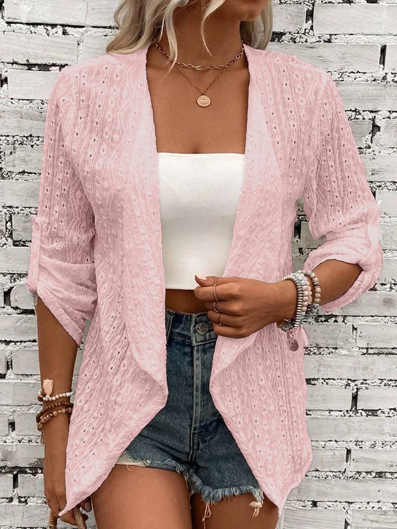 Women's Pink Casual Lace Cardigan