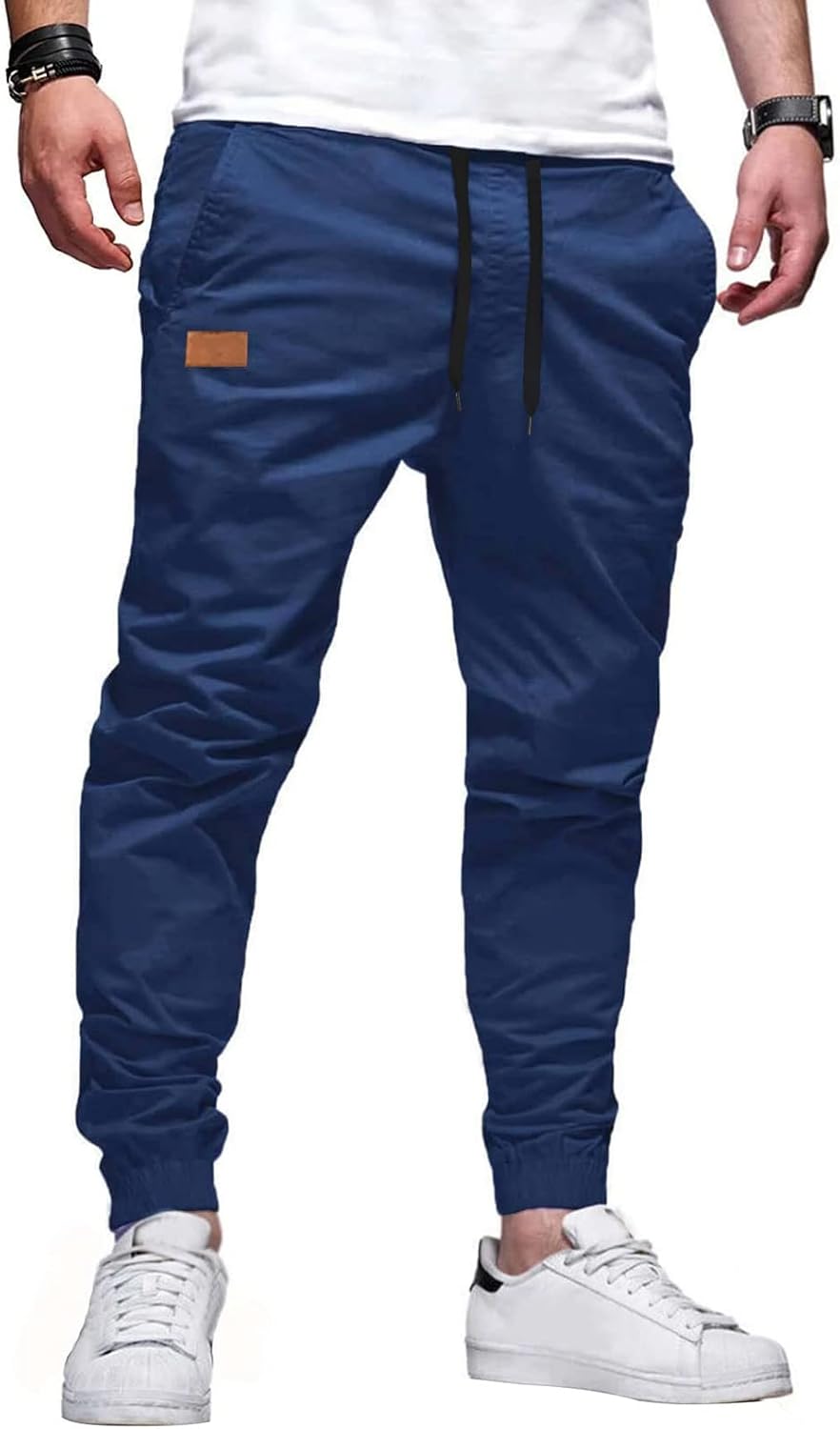 Mens Casual Joggers Pants - Cotton Drawstring Chino Cargo Pants Hiking Outdoor Twill Track Jogging Sweatpants Pants