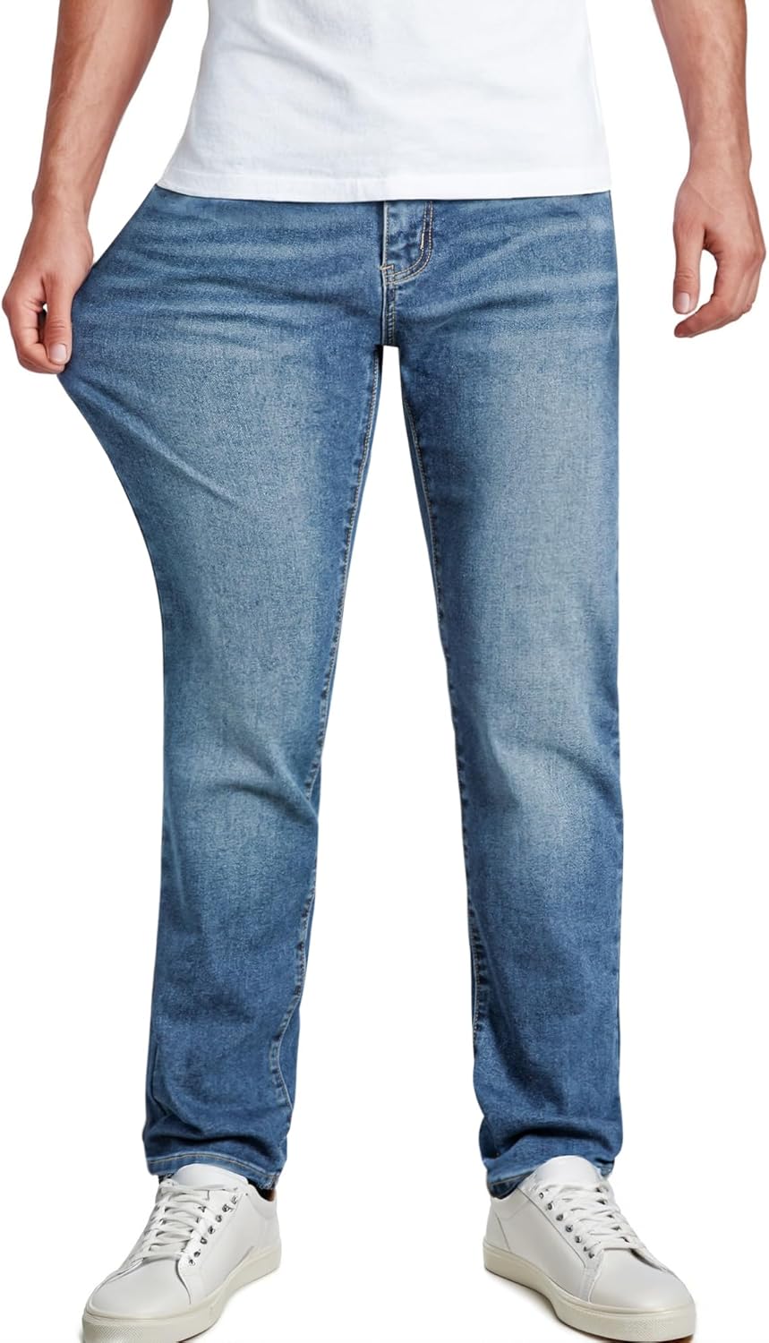 Men's Jeans Classic Regular Fit Straight Stretch Denim Pants