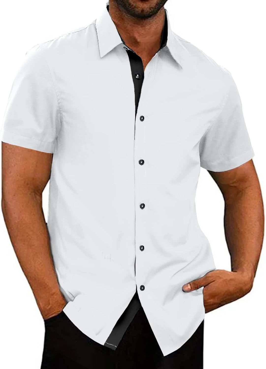 Men's Casual Button Down Shirts Wrinkle-Free Short Sleeve Business Dress Shirt