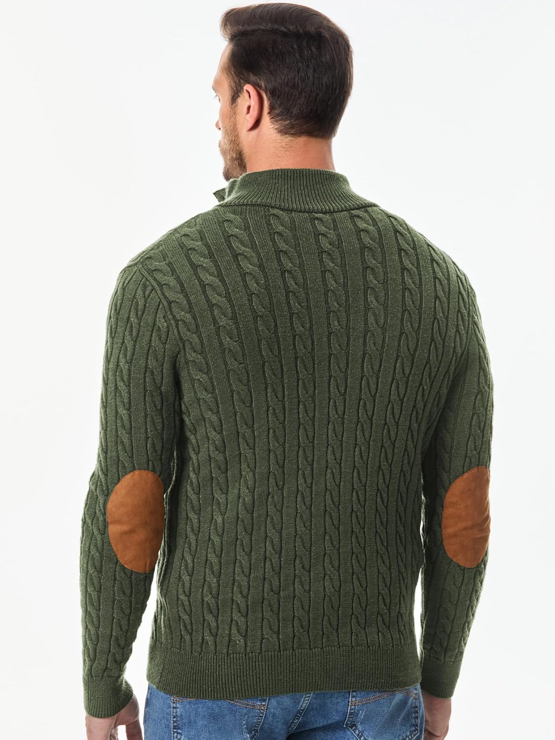 Men's Cable Knit Pullover Sweater Casual Long Sleeve Stand Collar Button Knitted Sweaters