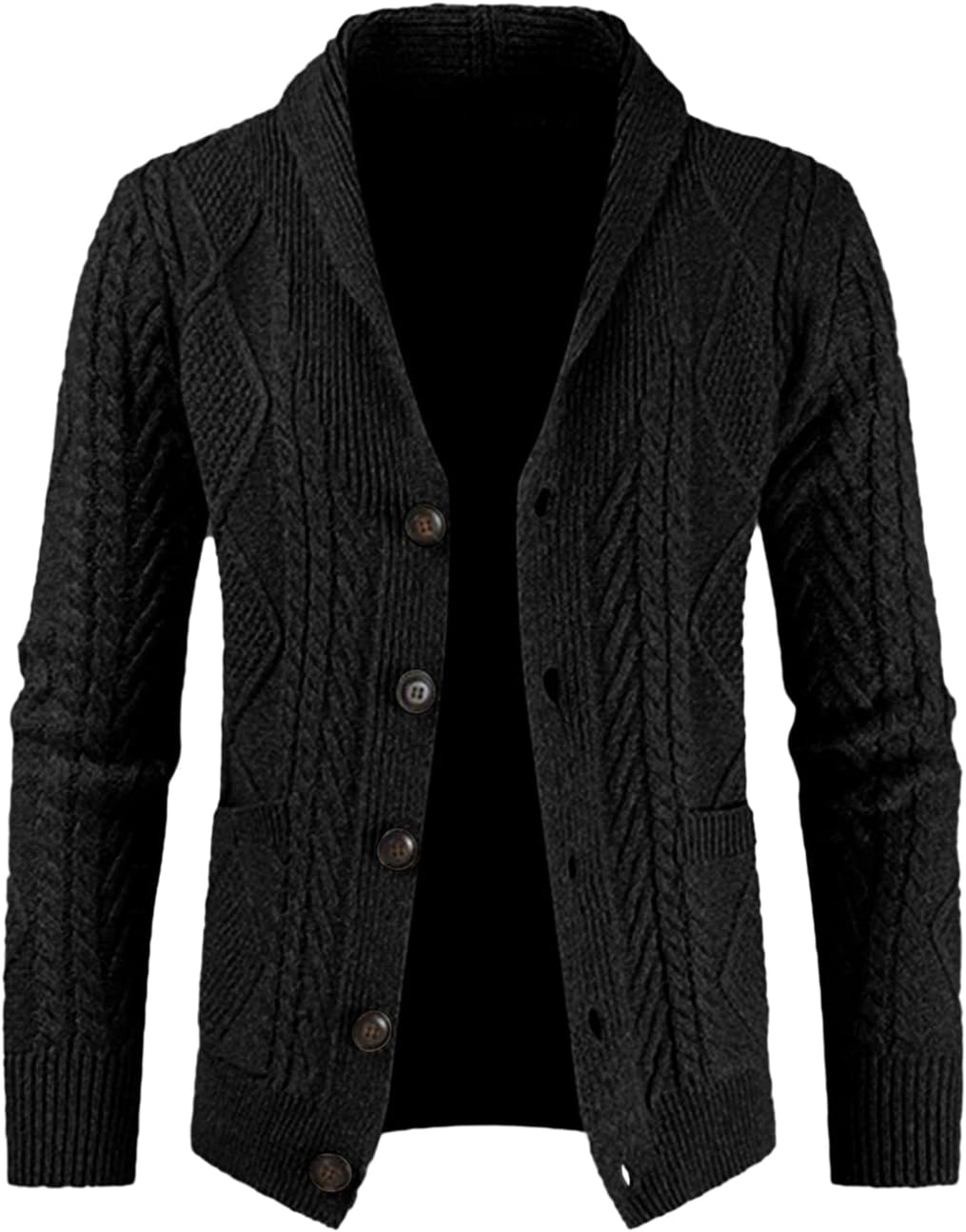 Men's Casual Wool Blend Long Sleeve Shawl Collar Buttons Down Cable Knit Cardigan Sweater