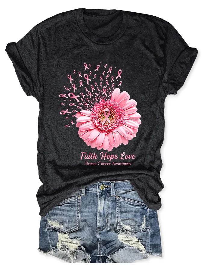 Flower Ribbon Print T-Shirt