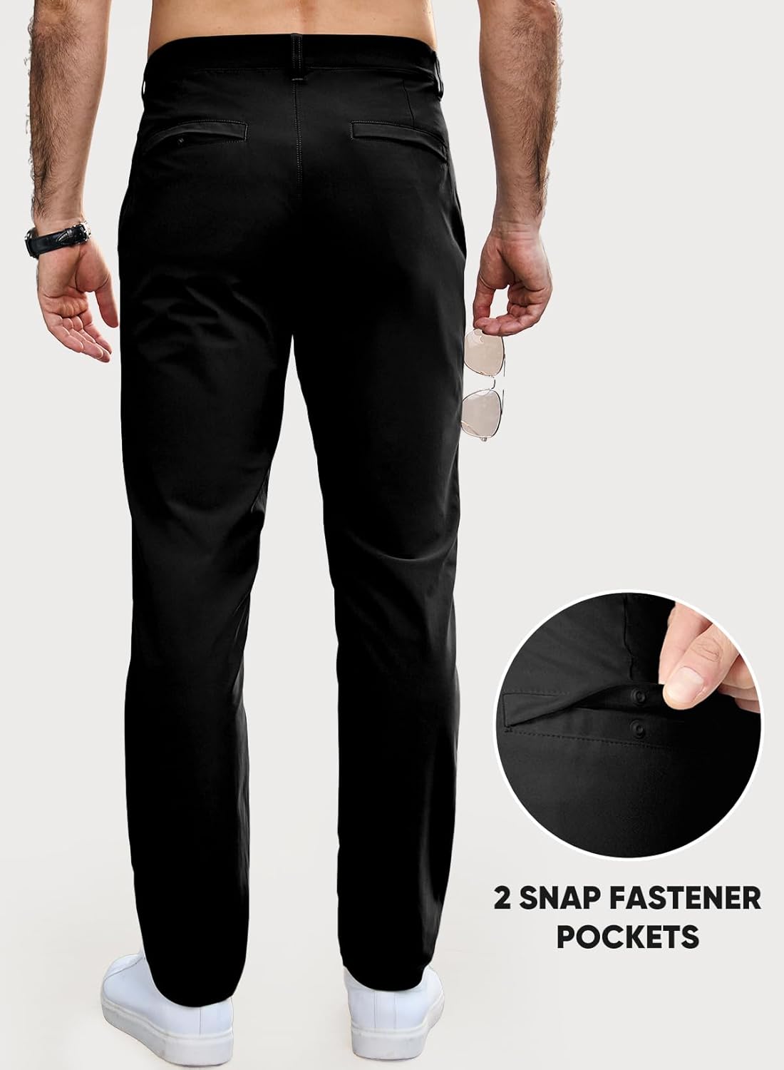 Mens Chino Pants Casual Stretch Golf Pants Waist Tapered Trousers Lightweight Comfy Pants with Zipper Pockets