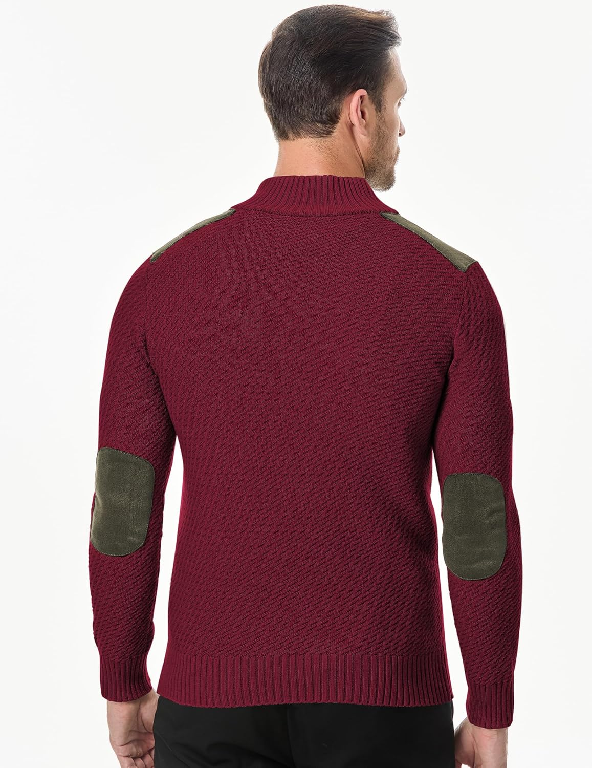 Mens Quarter Zip Cable Knit Pullover Sweater Casual Long Sleeve Stand Collar Sweaters