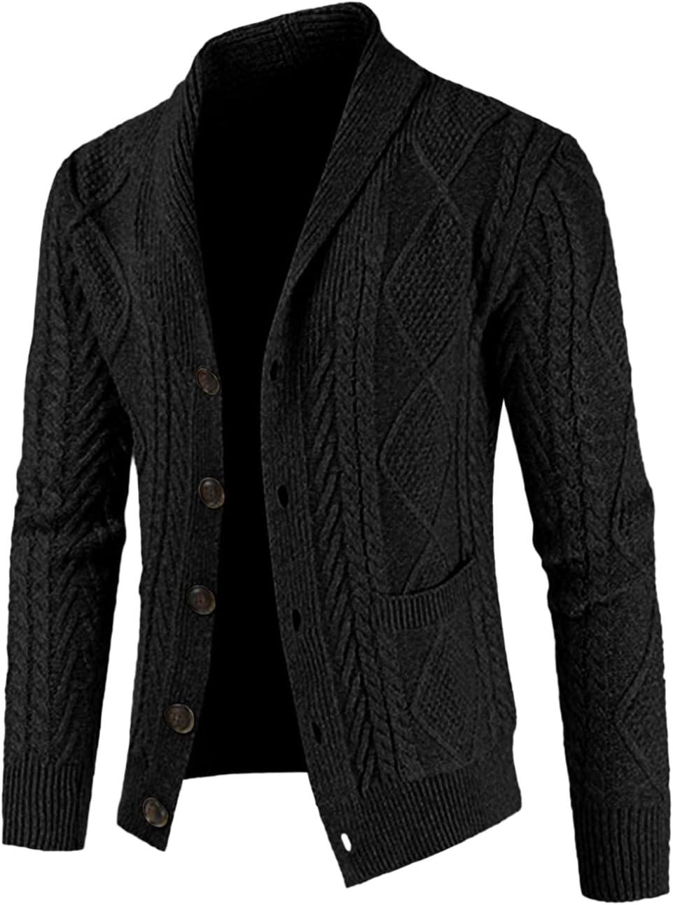 Men's Casual Wool Blend Long Sleeve Shawl Collar Buttons Down Cable Knit Cardigan Sweater