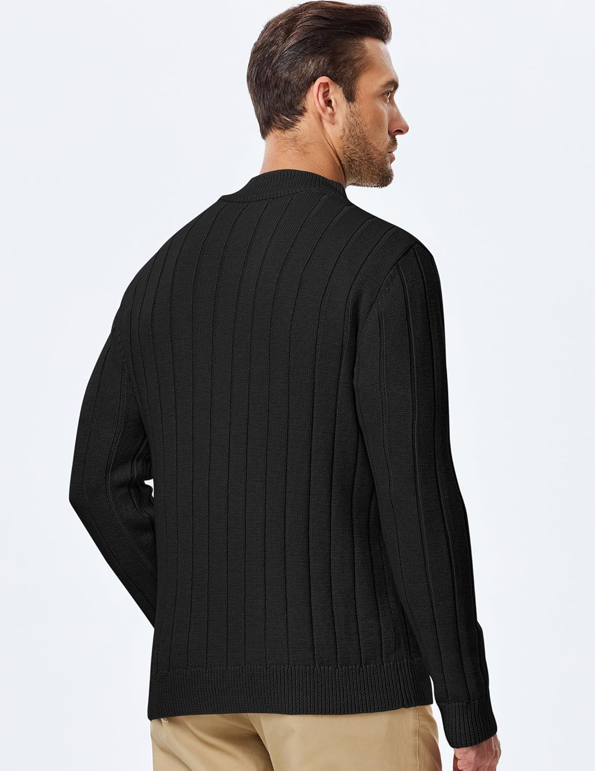 Men's Wool Blend Cable Knit Sweater Casual Long Sleeve Button Stand Collar Old Money Pullover Sweaters