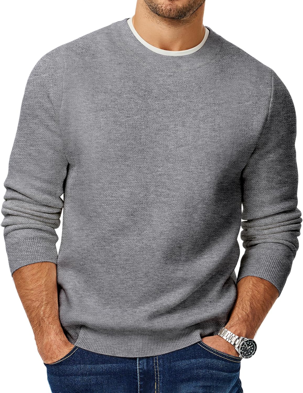 Men's 2025 Warm Fall Fleece Pullover Knit Sweater Classic Crewneck Long Sleeve Slim Fit Soft Comfy Winter Sweaters