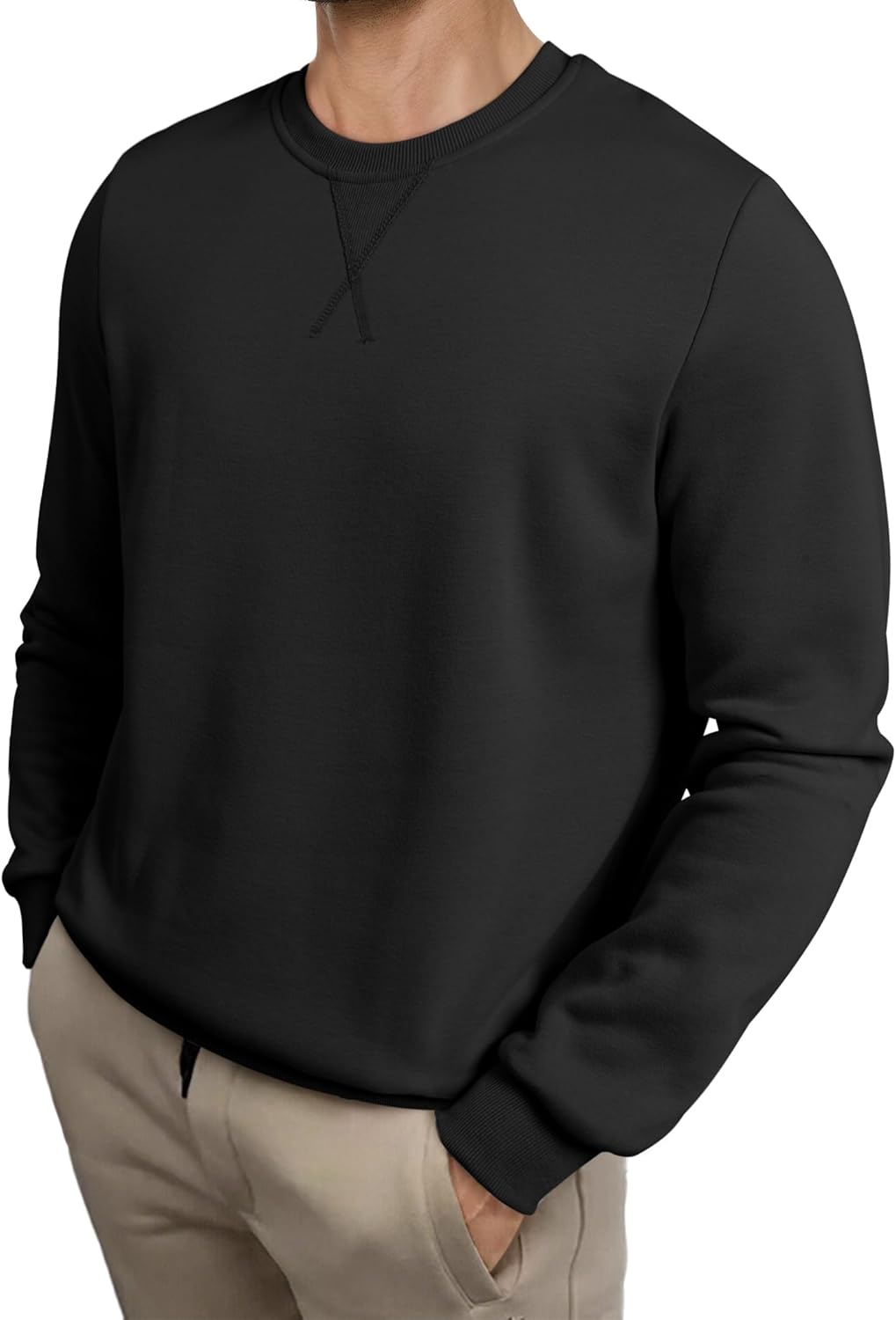 Mens Cotton Sherpa Lined Sweatshirts Casual Fleece Long Sleeve Crewneck Fall Winter Pullover Shirts