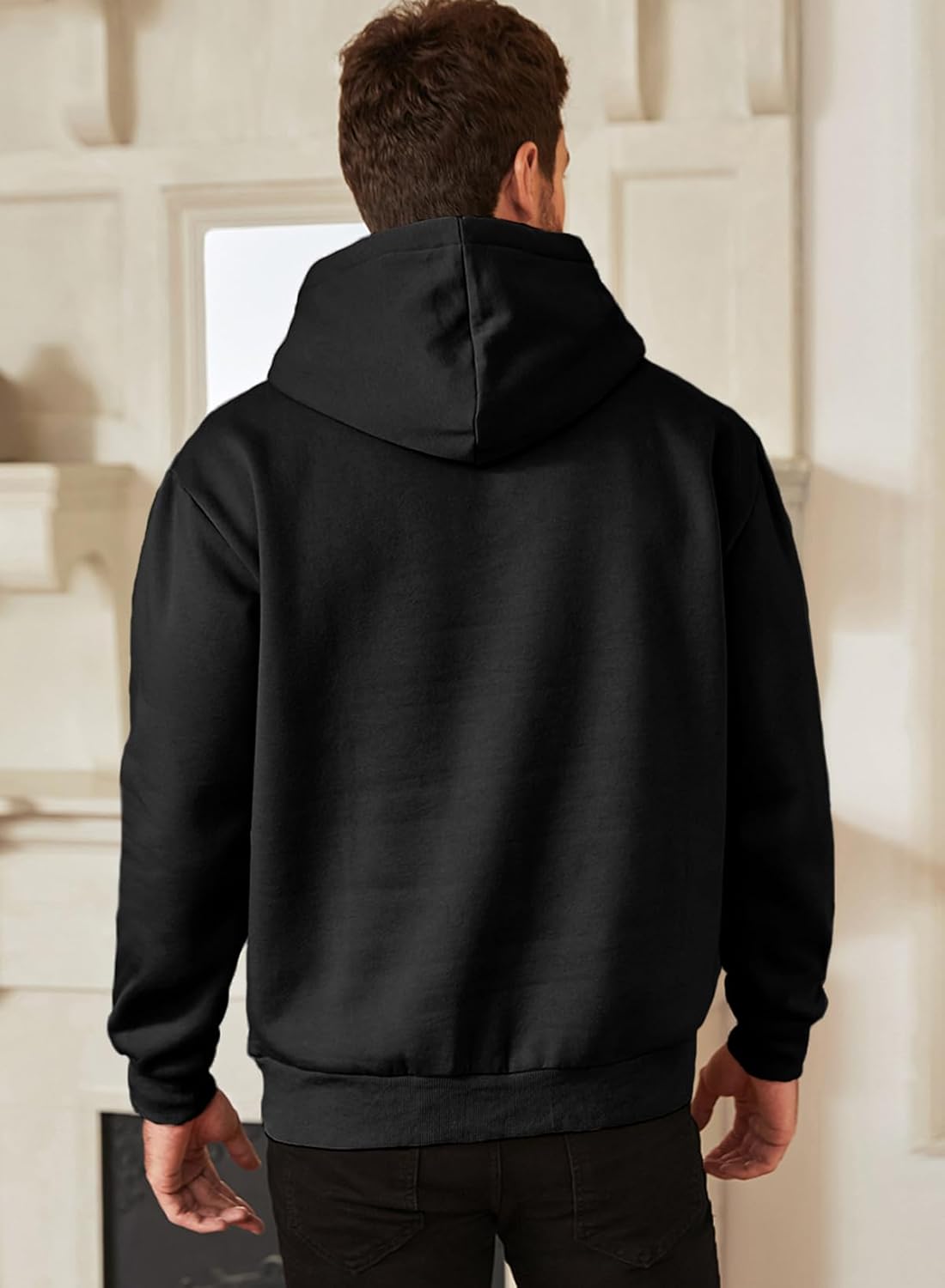 Mens Casual Cotton Hooded Collar Drawstring Hoodies Pullover Sweatshirts Casual Long Sleeve Shirts