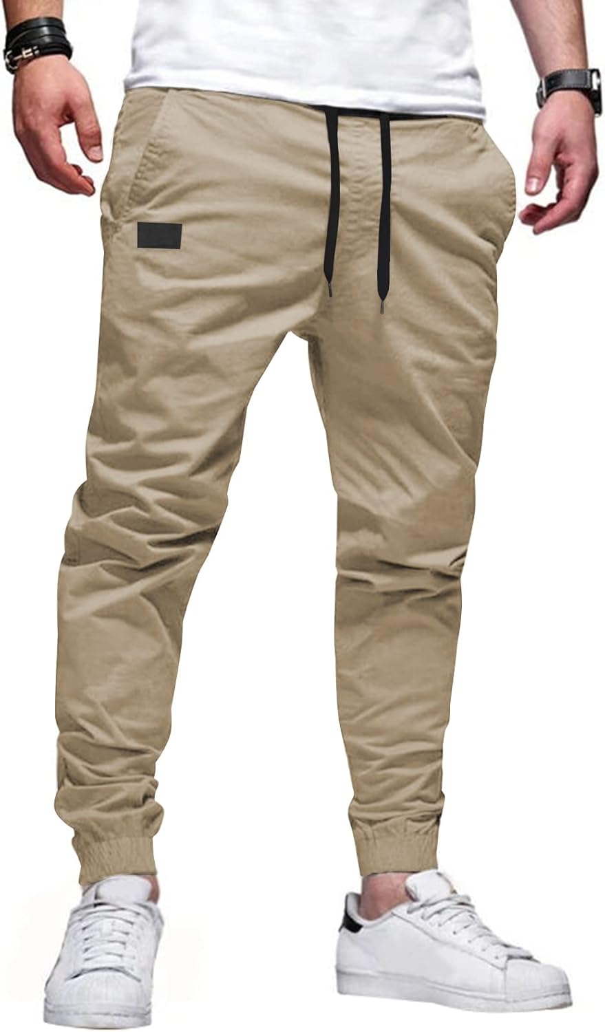 Mens Casual Joggers Pants - Cotton Drawstring Chino Cargo Pants Hiking Outdoor Twill Track Jogging Sweatpants Pants