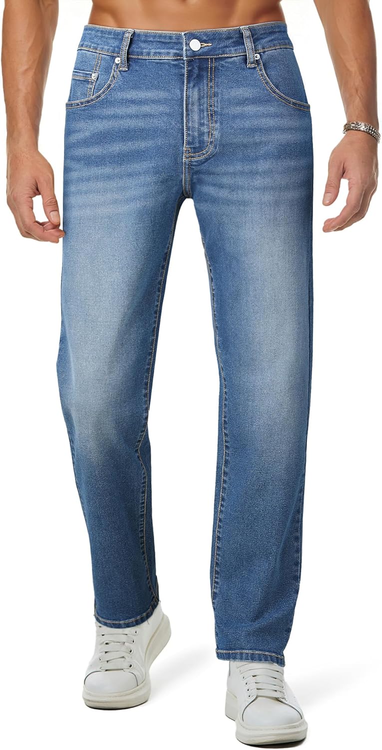 Men's Jeans Classic Regular Fit Straight Stretch Denim Pants