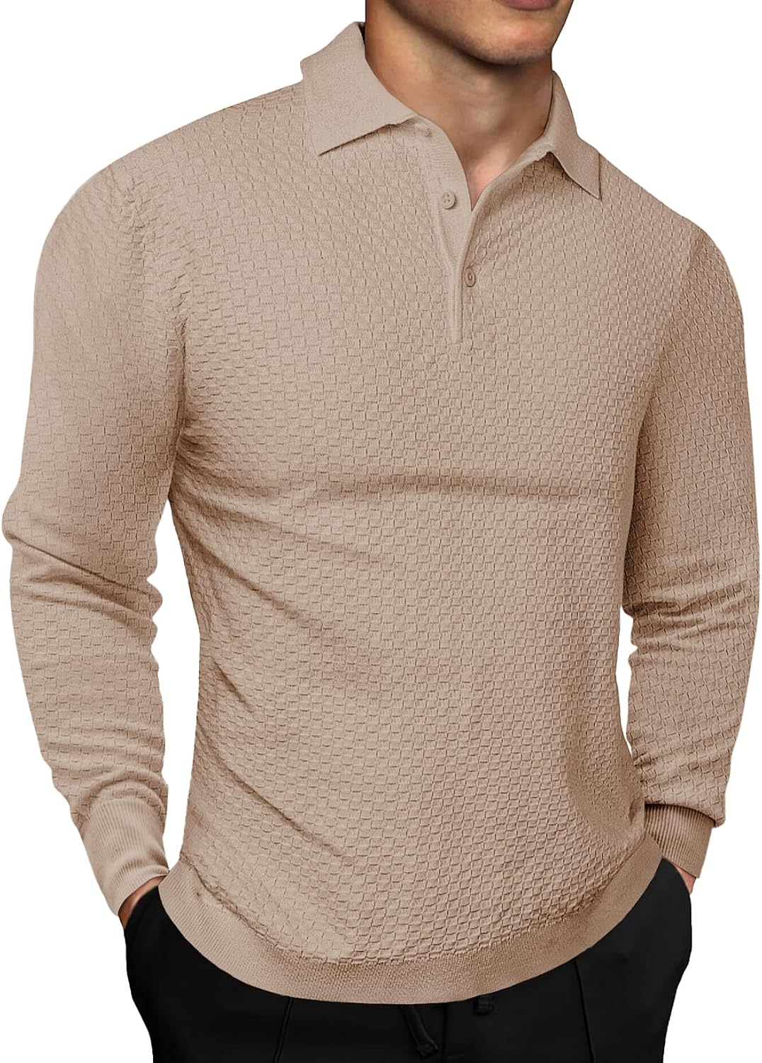 Mens Knit Polo Shirts Casual Button Down Long Sleeve Dress Shirts Winter Lightweight Pullover Sweater