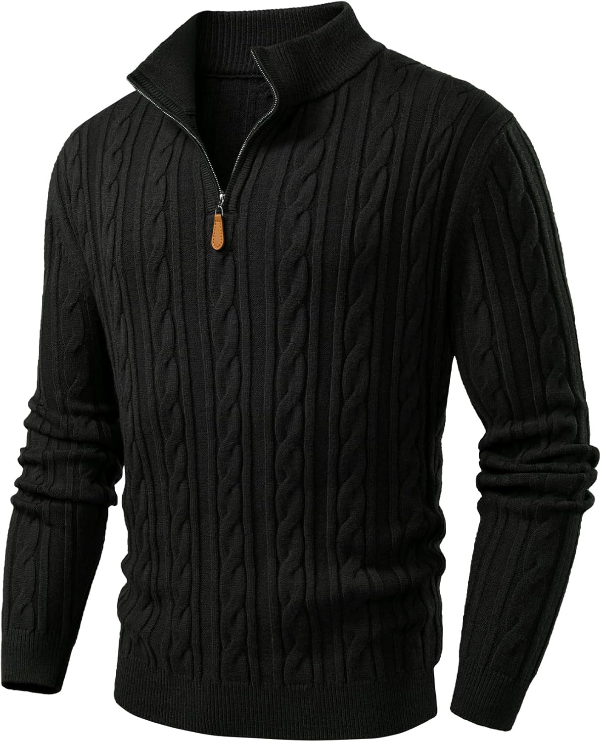 Men's Quarter Zip Pullover Sweater Cable Knit Casual Stand Collar Texture Knitted Sweaters