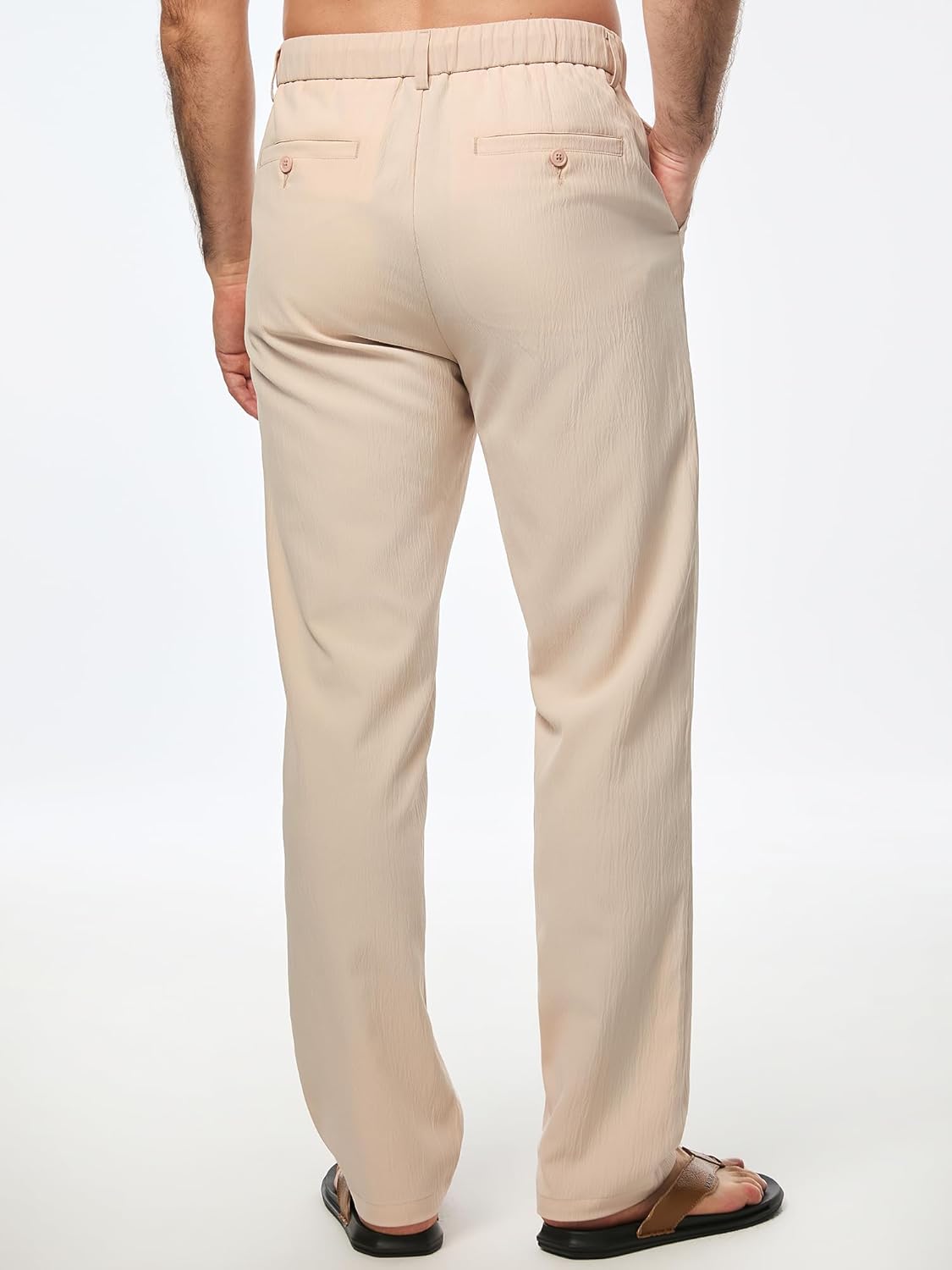 Men's Casual Drawstring Pants Elastic Waist Lightweight Pant Summer Beach Trouser with Pockets