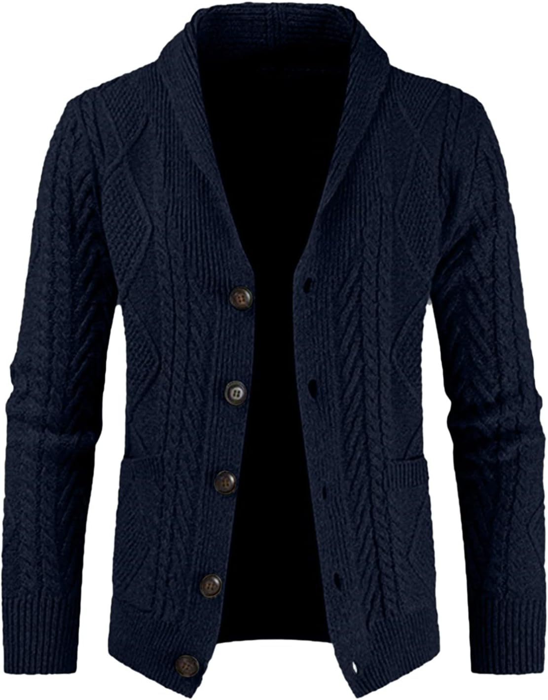 Men's Casual Wool Blend Long Sleeve Shawl Collar Buttons Down Cable Knit Cardigan Sweater