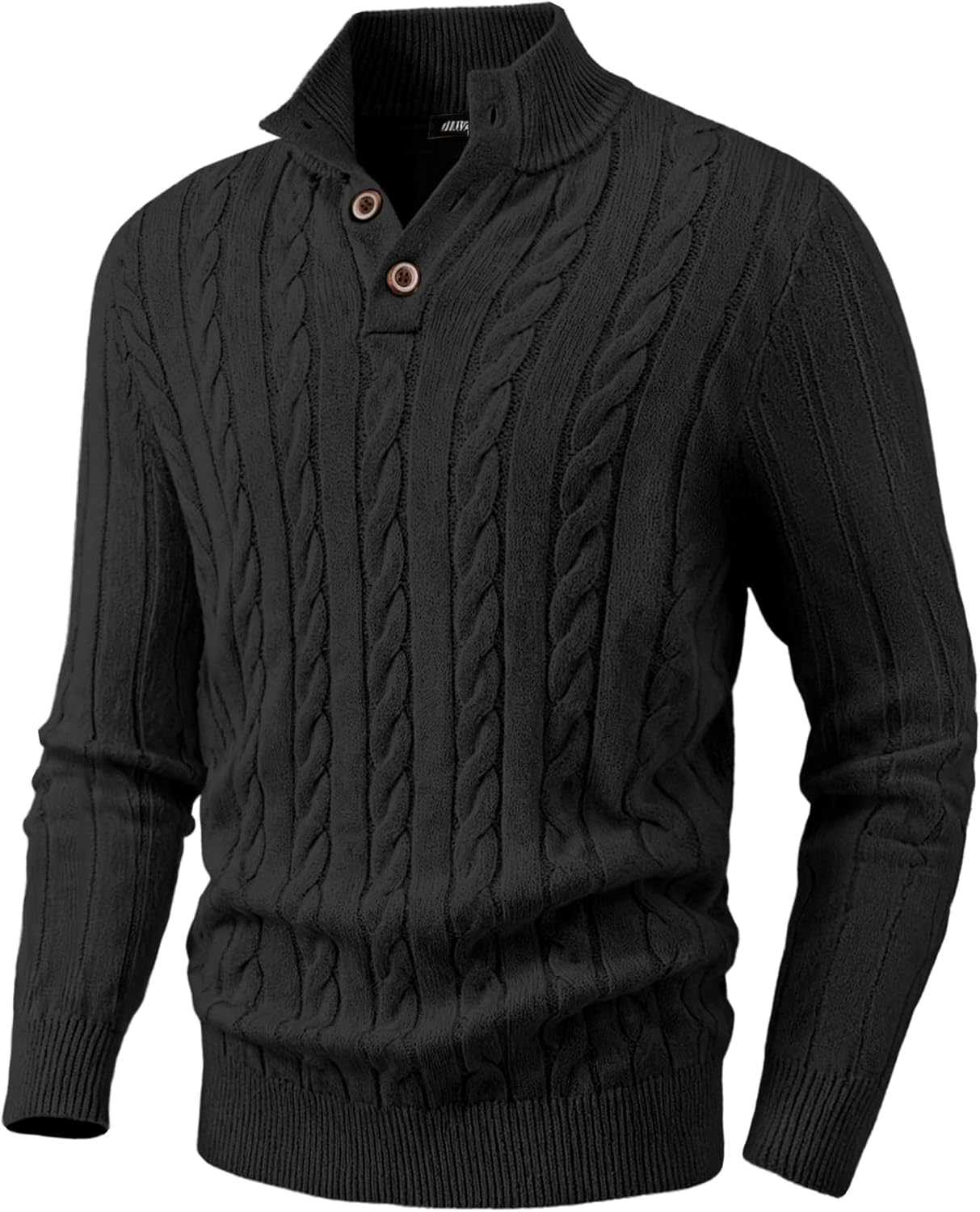Men's Wool Blend Cable Knit Sweater Casual Long Sleeve Button Stand Collar Old Money Pullover Sweaters